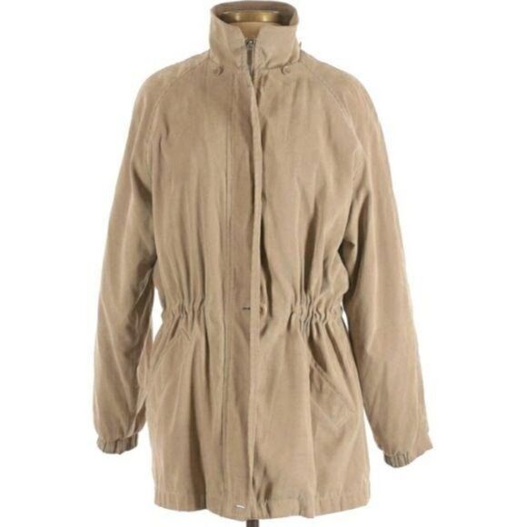 London Fog Coat Insulated Lined Zip Up Mock Neck Drawstring Waist Tan Sz S - Picture 3 of 13